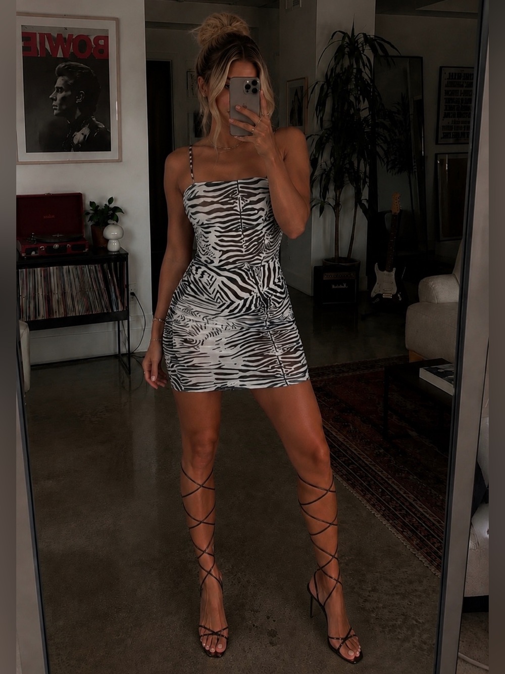 Lioness Mesh Zebra Print Mini Dress in Black White Womens XL New NWT